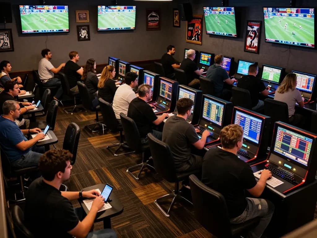 KONG88 players engaging in dynamic sports betting with screens displaying live odds.