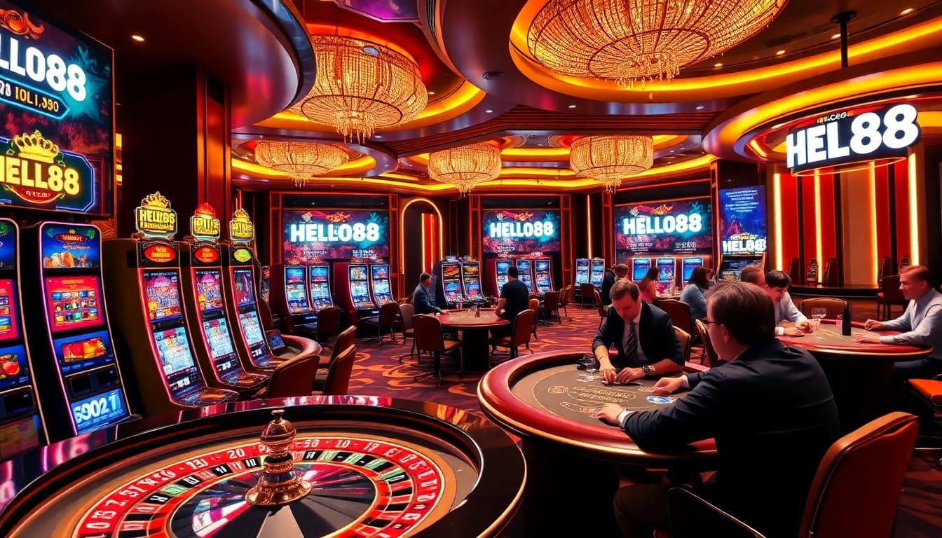 Experience thrilling gaming action with HELLO88 at a luxurious casino.