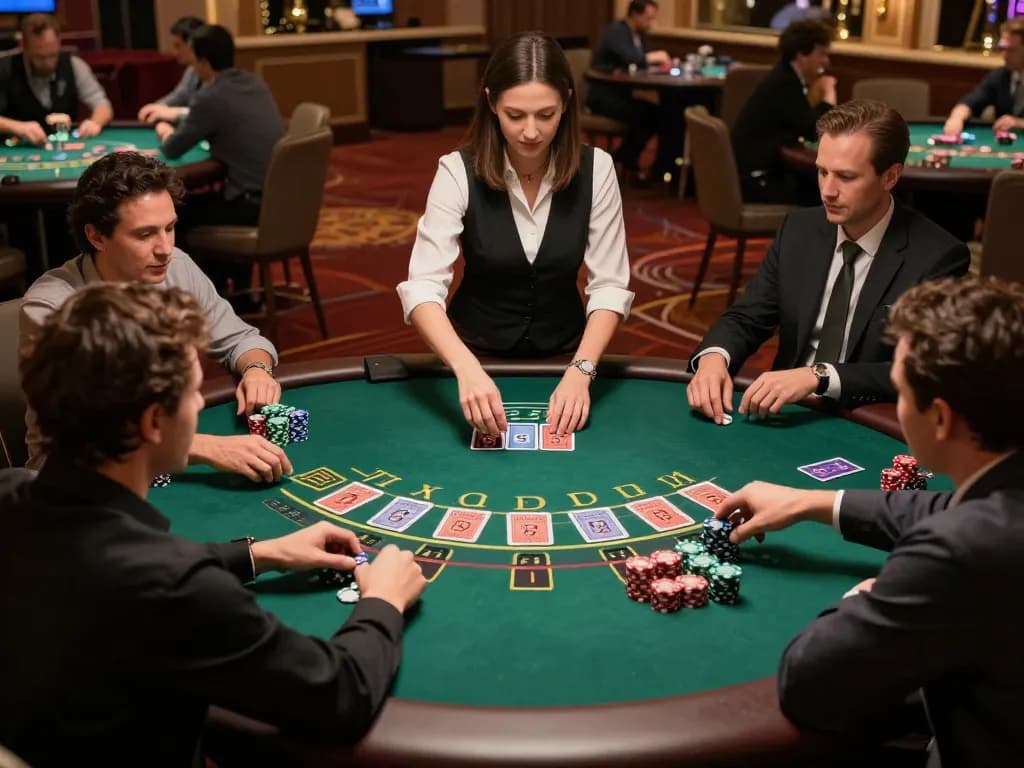 Players strategizing their bets at twin68 blackjack table during a thrilling casino night