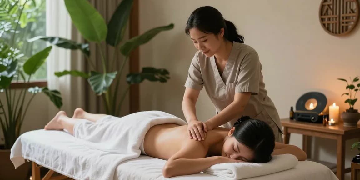 Professional 출장안마 session in a calming home setting, showcasing relaxation and serenity.
