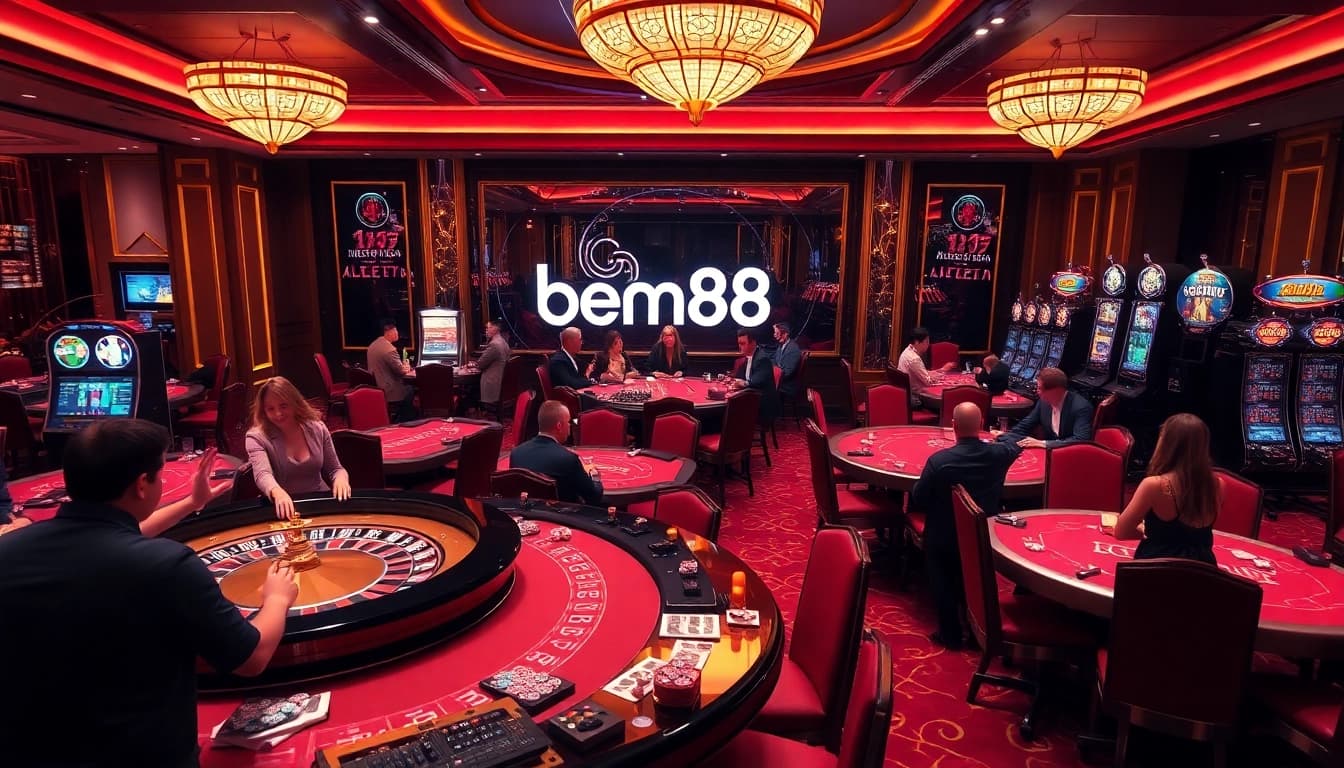 Players enjoying thrilling casino games at https://bem88.com with vibrant atmosphere and elegant designs.