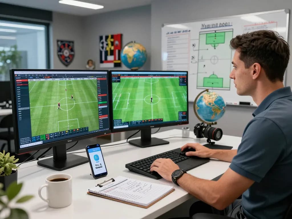 Expert analyst discussing Nowgoal live scores and sports predictions in a modern sports room