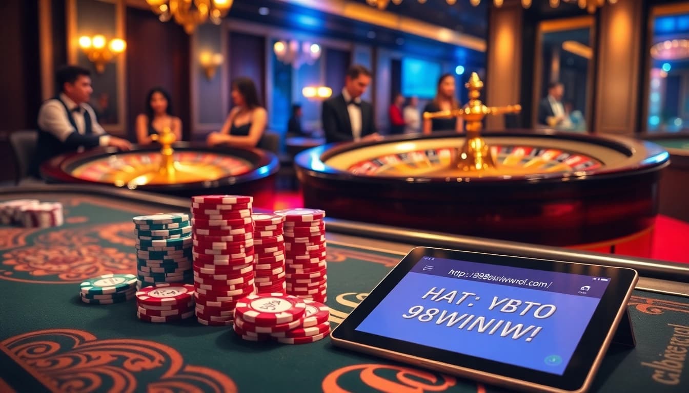 High-stakes poker at a luxury casino table featuring the interface of https://98winwi.com/.