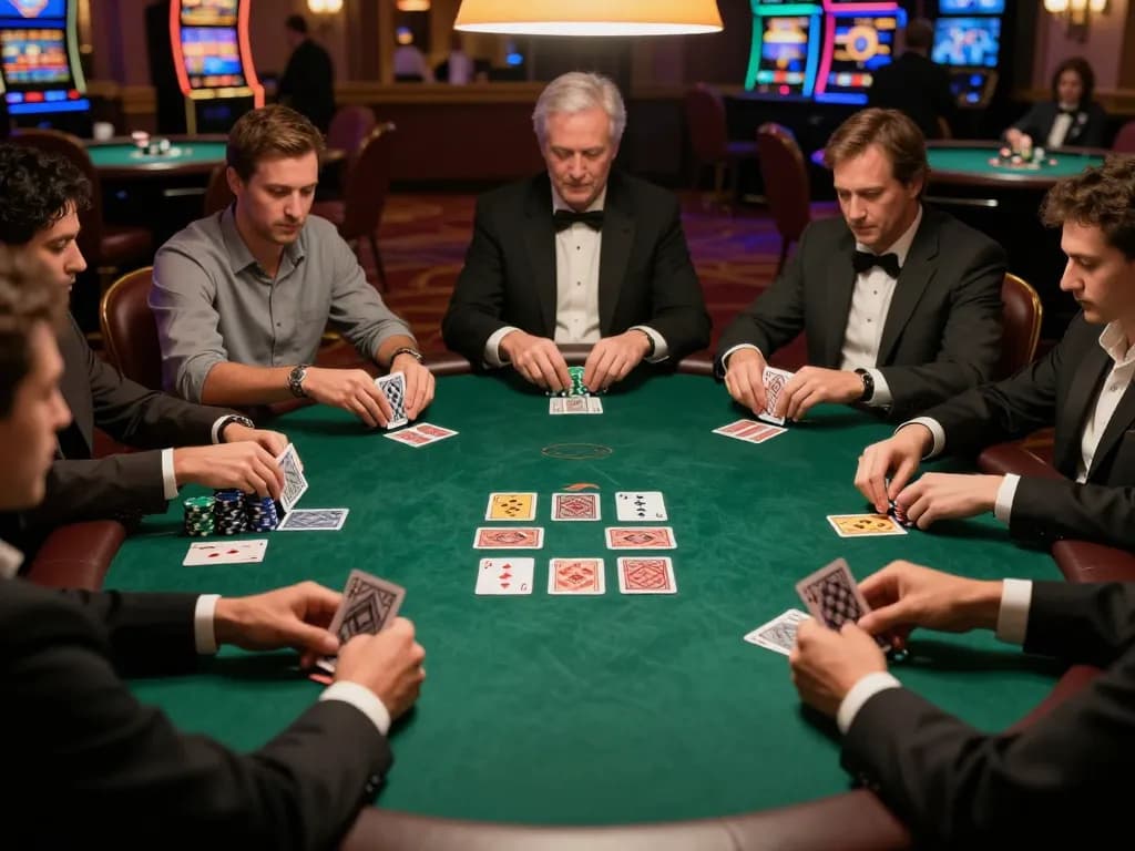 Players engaging in an exciting game bài go88 at a luxurious poker table, showcasing competitive gameplay and social interaction.