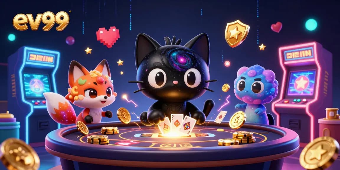 Experience casino gaming at ev99 with a cosmic 3D illustration featuring a captivating black hole cat.
