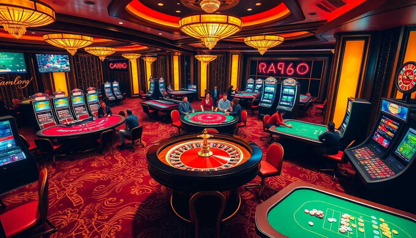 Experience thrilling gambling moments at https://rr88.black/ with roulette and poker tables in a luxurious casino setting.