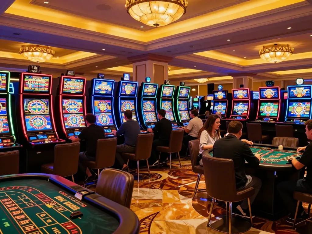 Players enjoying the vibrant slot machines at MM88 casino, immersed in exciting gaming.