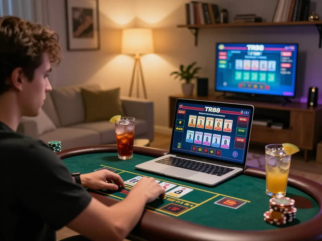 Experience exciting online gambling at TR88 with a player engaged in a live dealer game