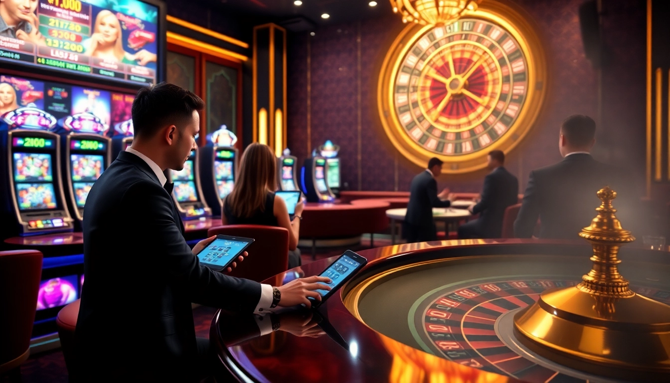 Gambling excitement at nhà cái debet with vibrant slot machines and engaging professional dealers.