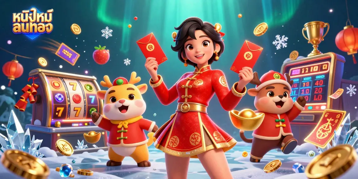 Experience thrilling หนังใหม่ชนโรง in a festive casino setting with vibrant characters and dynamic game elements.
