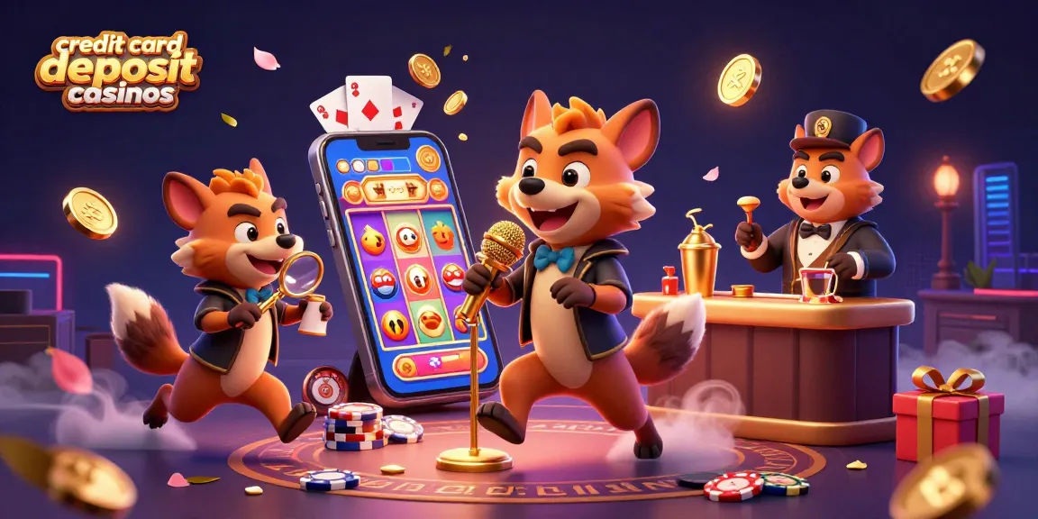 Engage with credit card deposit casinos featuring whimsical hyenas in a vibrant casino scene.