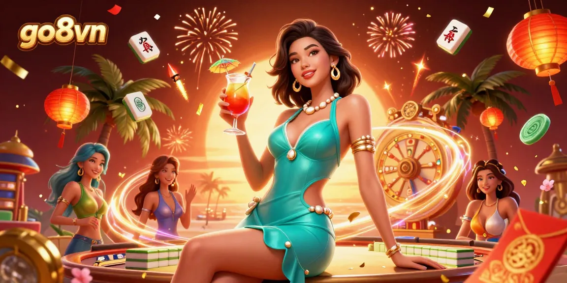 Experience excitement with go8vn at a vibrant beach casino showcasing Asian-themed games.