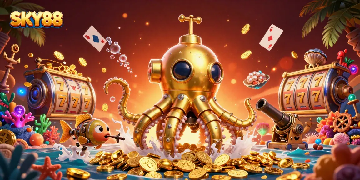 SKY88 ignites excitement with vibrant slots and jackpot visuals in a whimsical ocean scene.