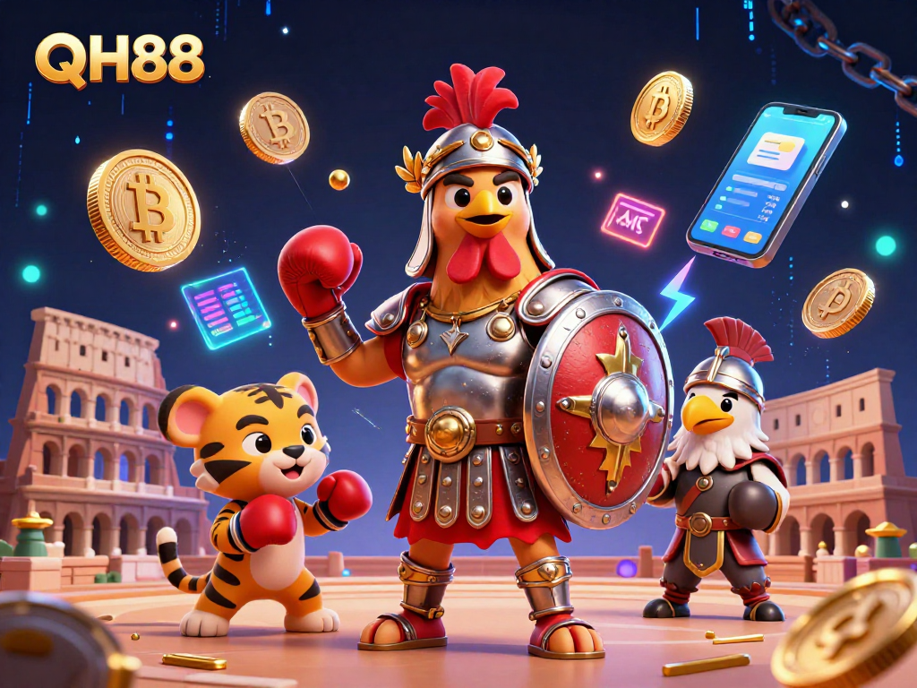 Experience QH88 in thrilling battles with a gladiator rooster and crypto elements in 3D.