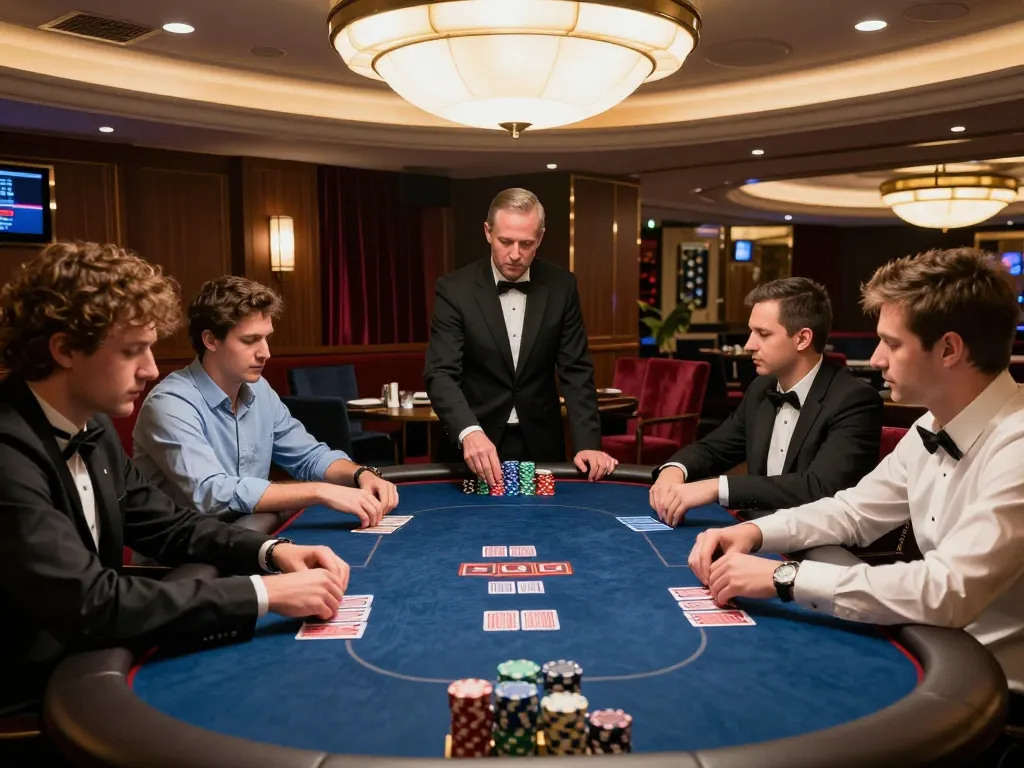 qq88 players engaging in a high-stakes poker game at a luxurious casino