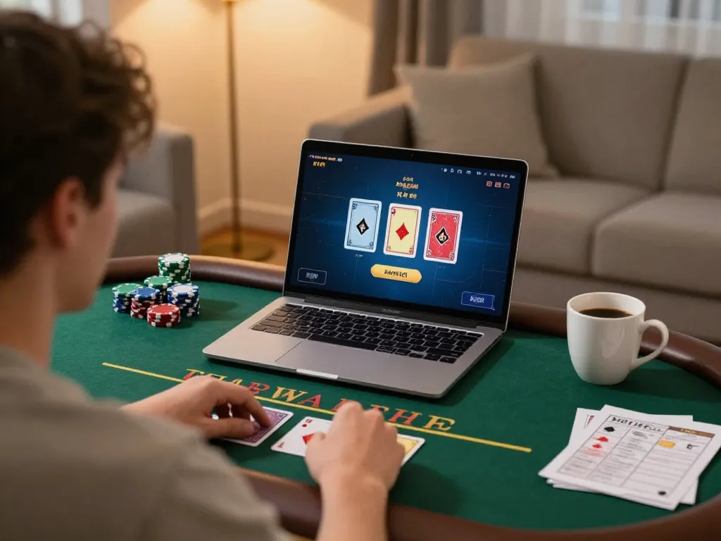 LUCK8 online gamer enjoying thrilling blackjack session at home