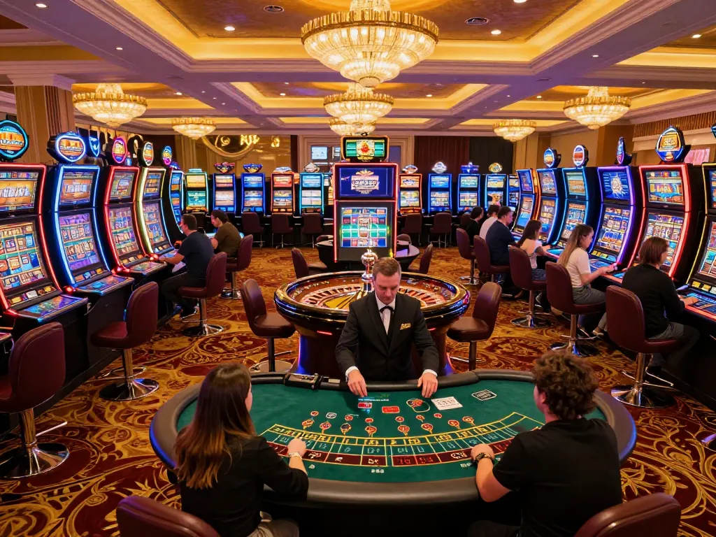 Excited players enjoying various games at a luxury casino venue, showcasing cm88-bet gaming experience.