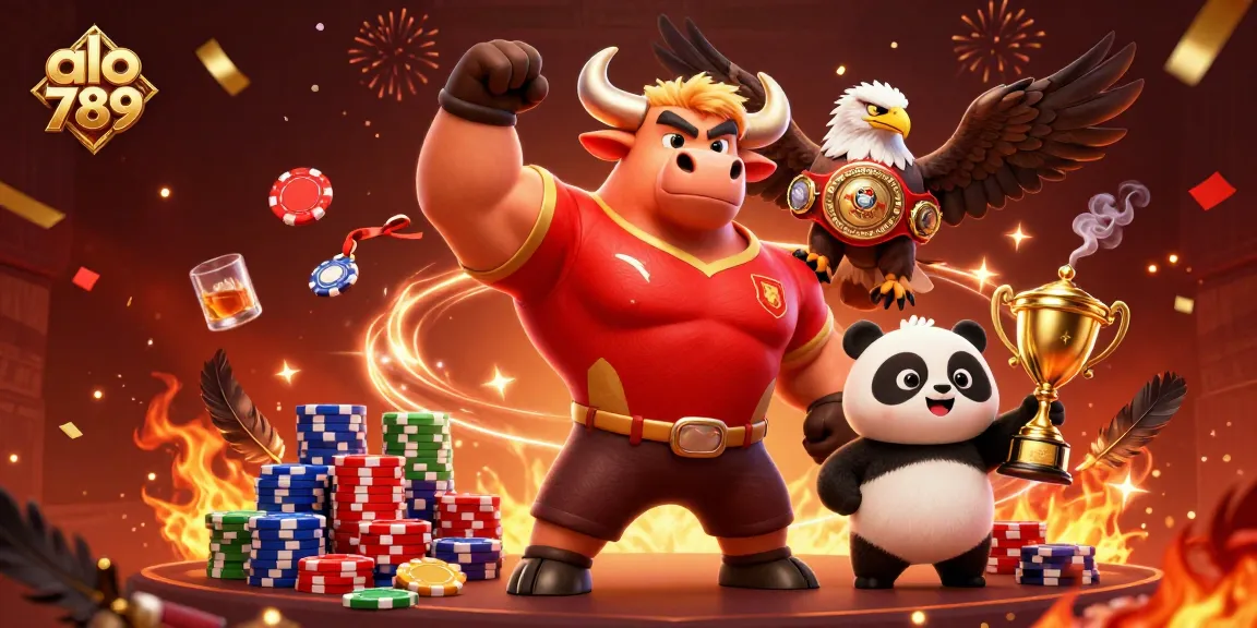 Witness thrilling cockfighting action at alo 789 with engaged characters celebrating victory and gaming elements.