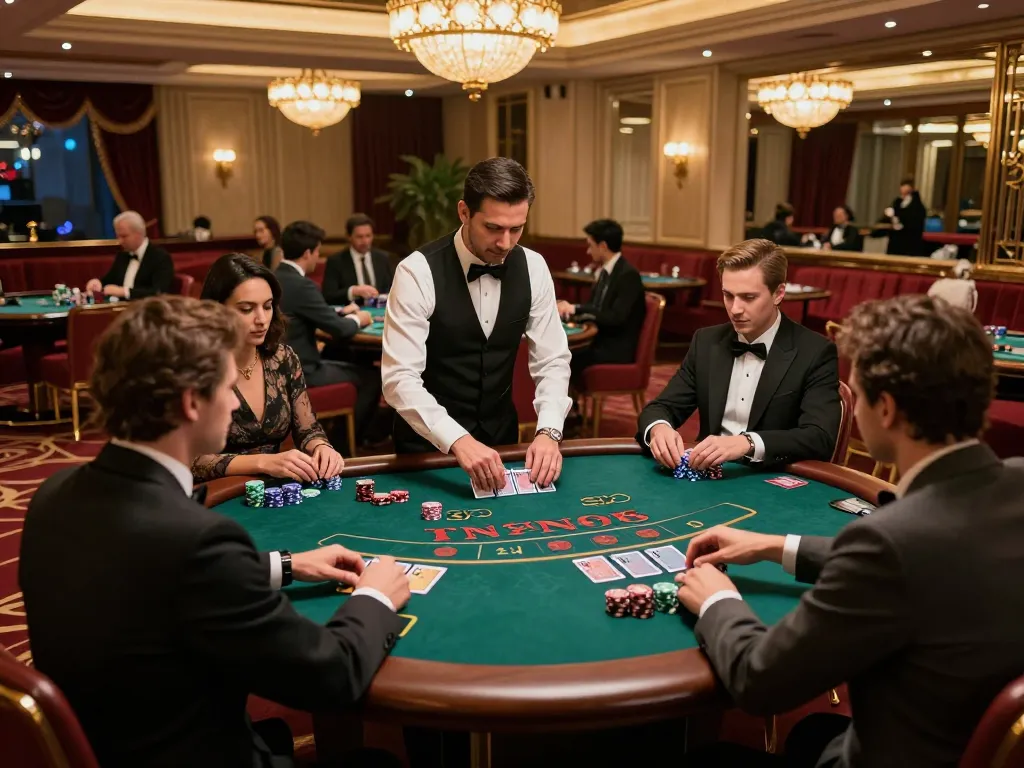 Players engaging in strategic blackjack at NK88 casino, showcasing high-stakes gameplay.