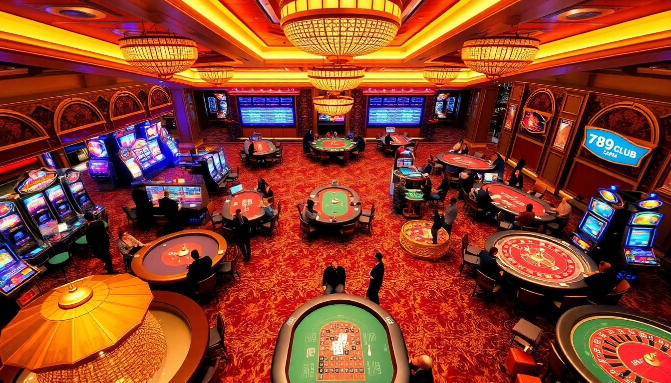 Players enjoying high-stakes games at 789club's vibrant, luxurious casino environment.