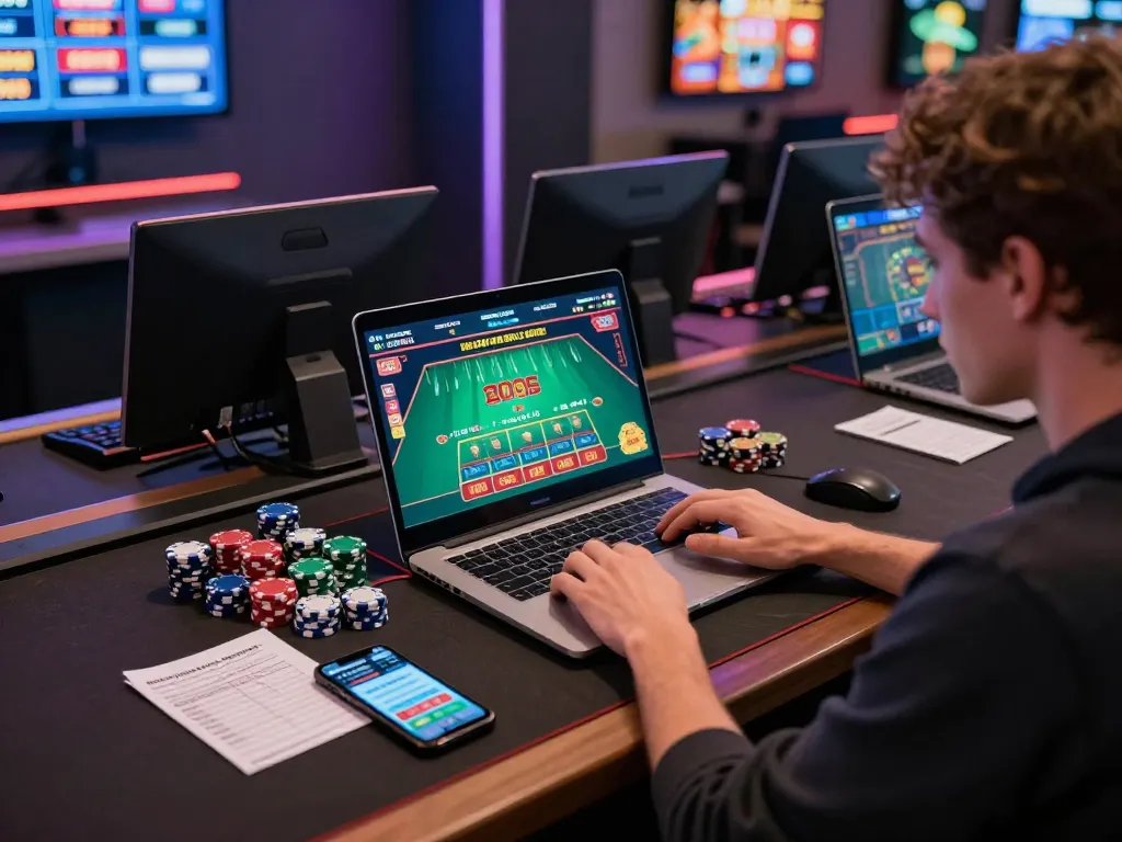 Players engaging in online gaming at nhà cái xin88 with live dealer blackjack interface visible on screens.