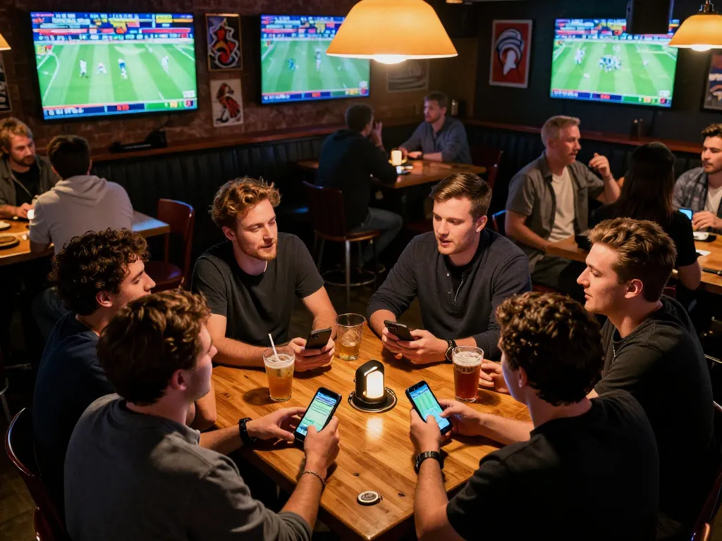 Okwintv sports enthusiasts engage in live betting excitement over drinks and screens.