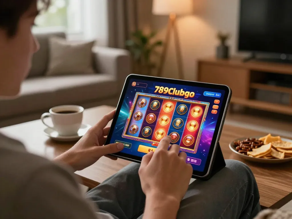 Player enjoying a dynamic gaming experience on the 789clubgo app, featuring colorful slot reels.