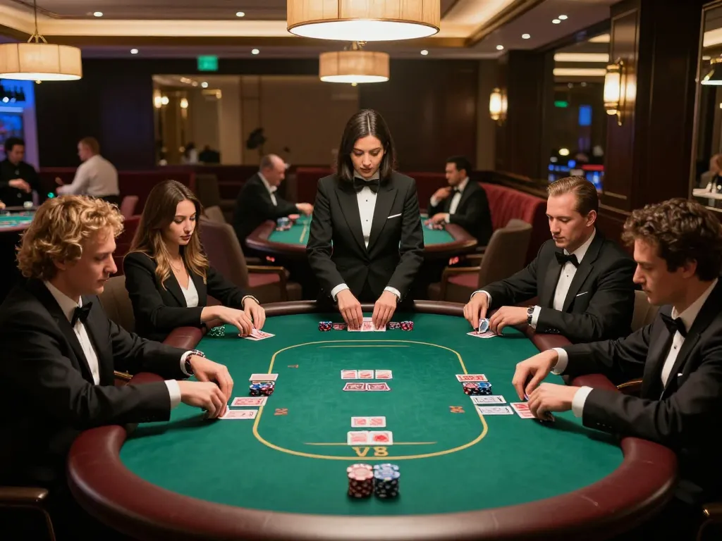 Net88 players strategizing at a luxury poker table in a refined VIP gaming area