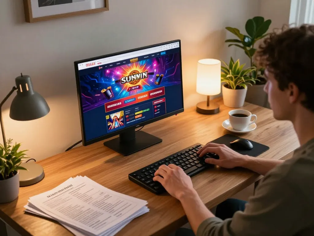 Player enjoying a sunwin online casino game from a cozy home setup, emphasizing responsible gaming.