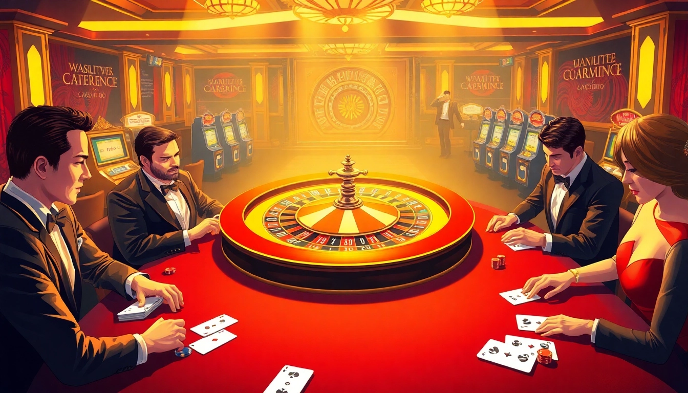 Exciting casino scene featuring kl99-themed roulette and strategic card games.