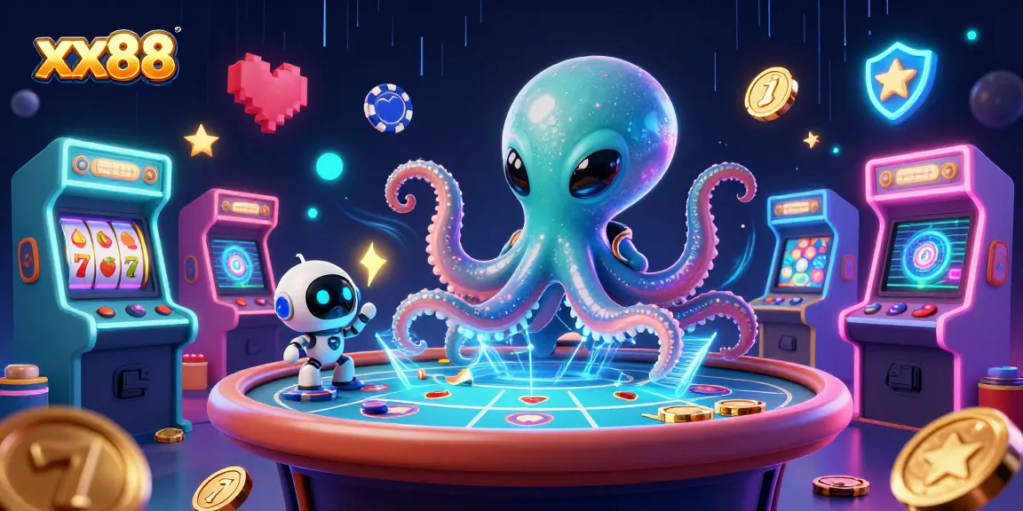 Engage with xx88's vibrant alien-themed casino scene featuring an octopus dealer and dynamic gaming elements.