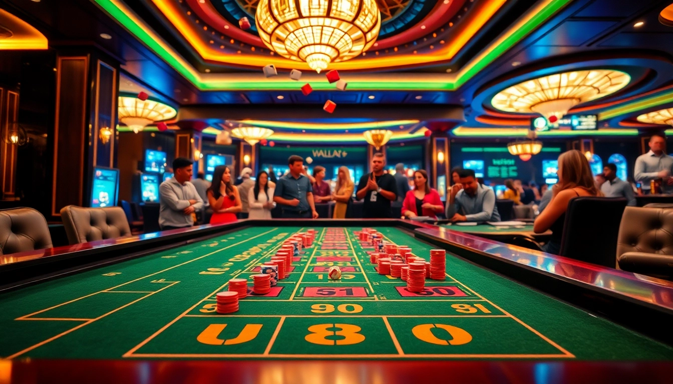 Players enjoying a thrilling game at a uu88 craps table in a luxurious casino setting.