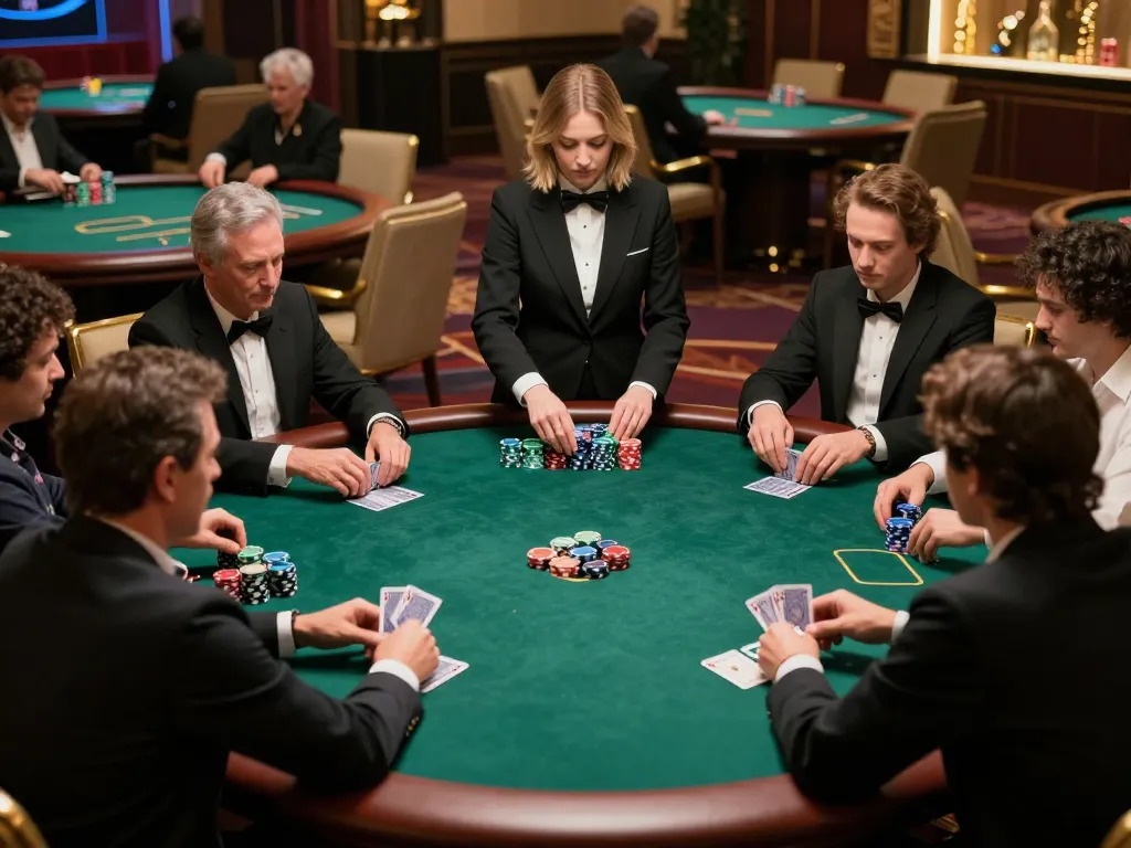 Players enjoying a strategic poker game at 68wingame's exclusive VIP tables in a luxurious casino.