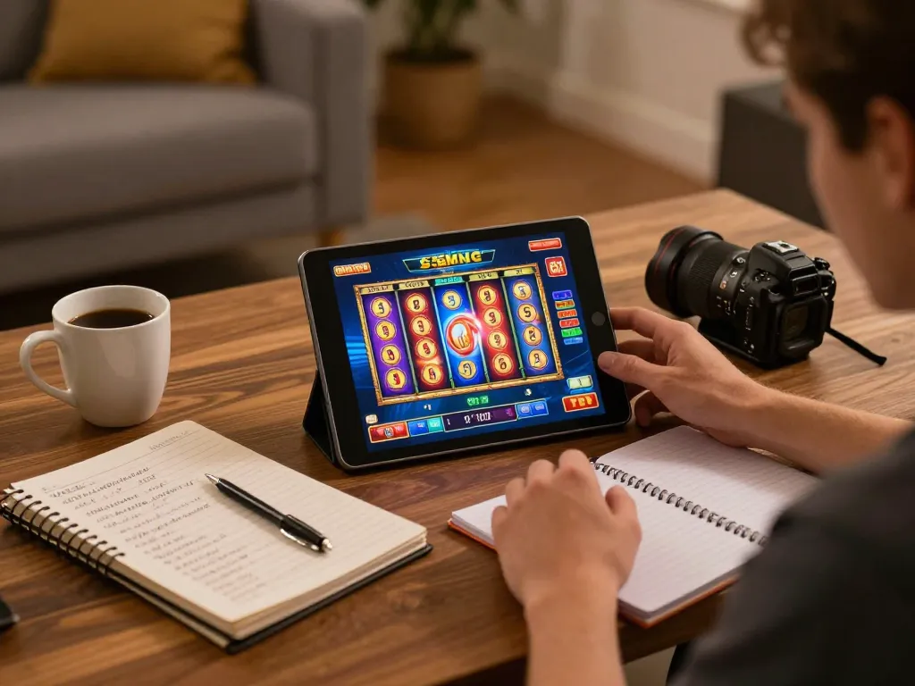 Player enjoying thrilling online slots at 789Win in a cozy home setting.