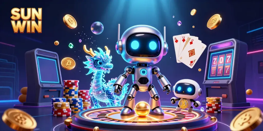 Experience the thrill of SUN WIN with innovative gaming elements, featuring metallic characters and dazzling prizes.