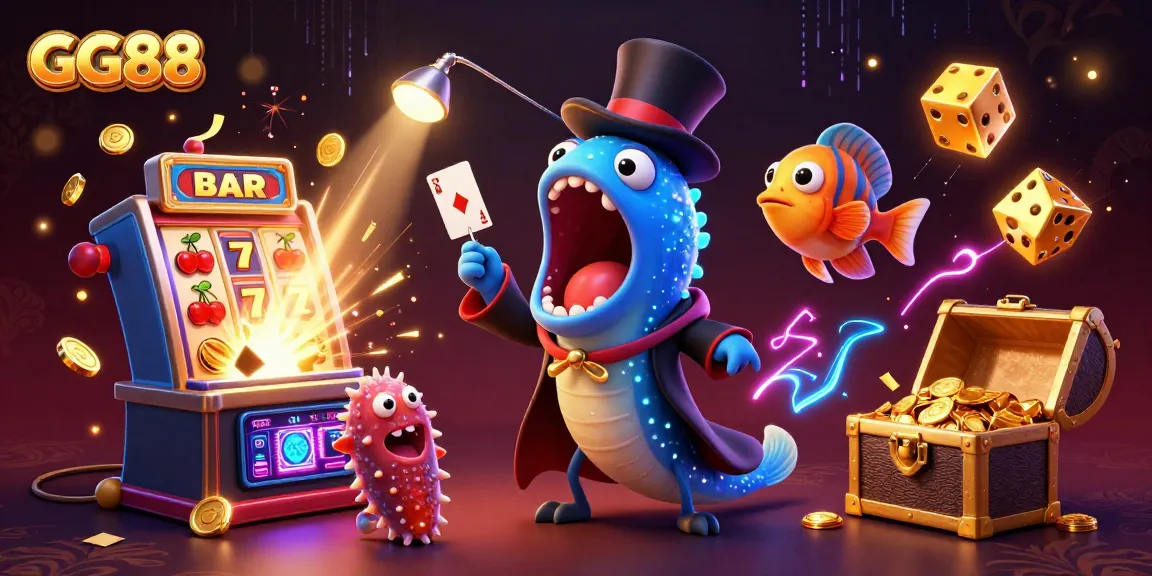 GG88 showcases a vibrant 3D casino scene with enchanting sea creatures performing magic tricks.