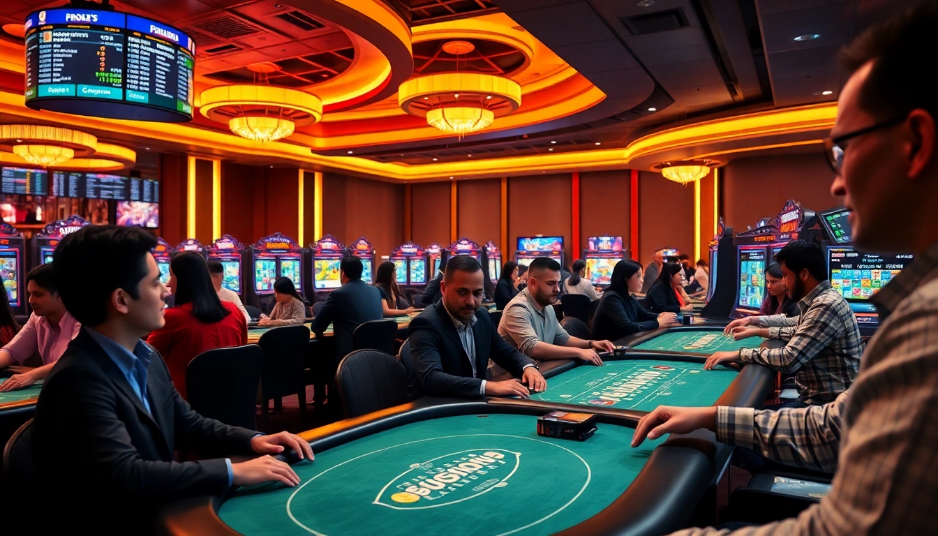 Exciting online gambling experience at 789bet showcasing poker and slot games in a modern casino atmosphere.