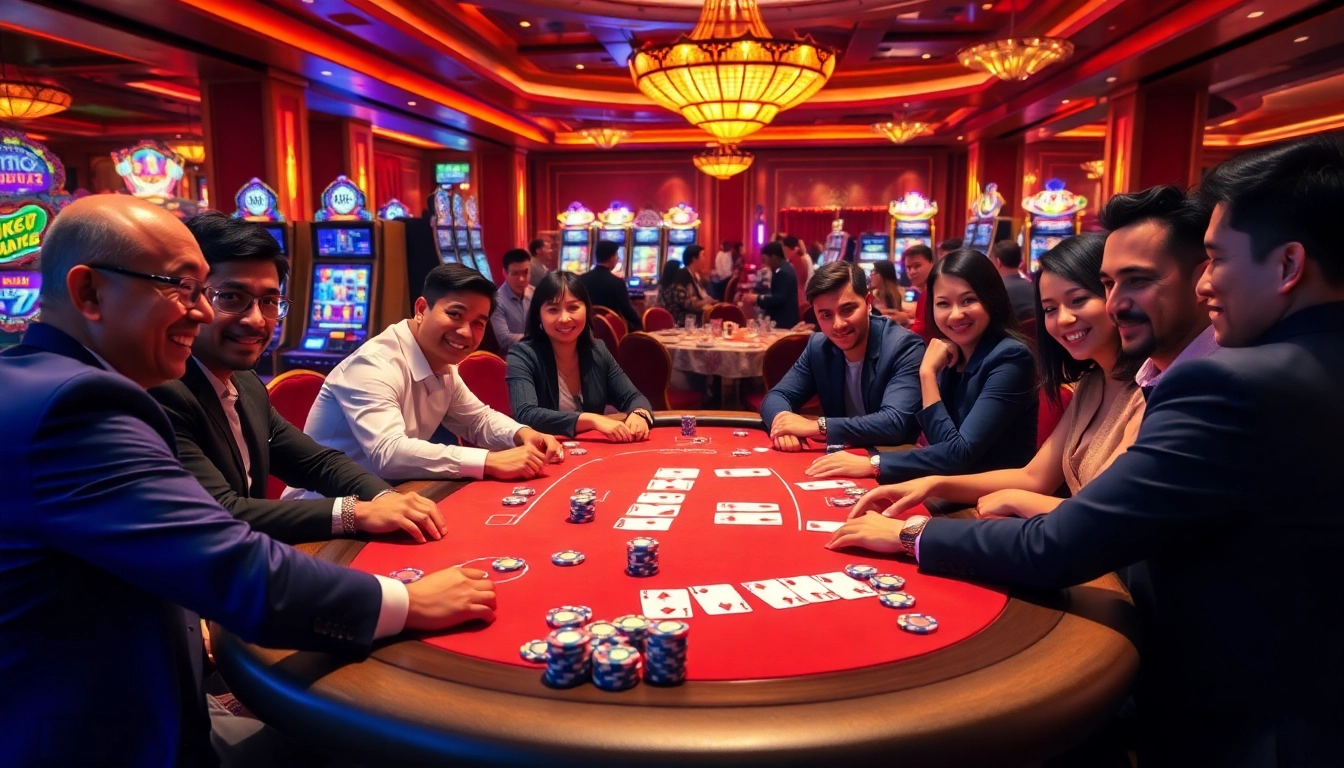 Gamblers engaging at a luxurious DV88 poker table, showcasing their winning strategies and excitement.