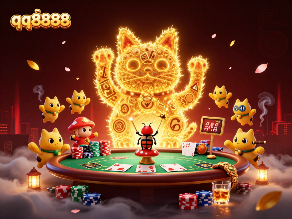 Play exciting casino games with qq8888 featuring dynamic golden firefly symbols and vibrant poker elements.
