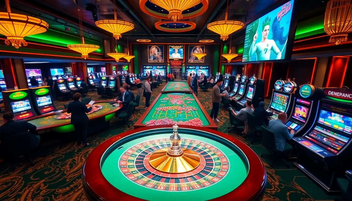 Exciting casino experience at https://9bet.today/ with vibrant colors, poker and roulette tables.