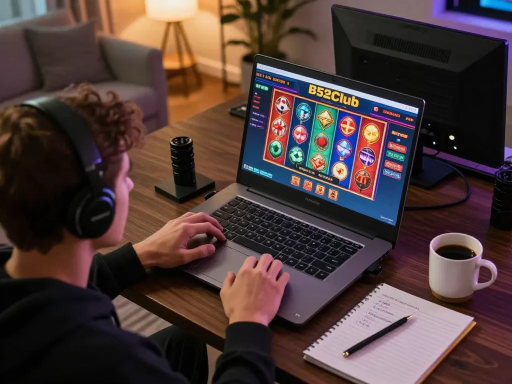 B52Club online gaming interface on laptop with a player strategically engaged