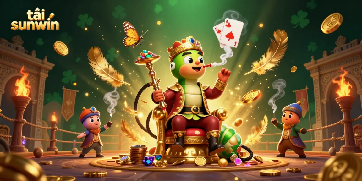 Engage with tải sunwin in this vibrant casino-themed scene featuring a caterpillar hookah-master.