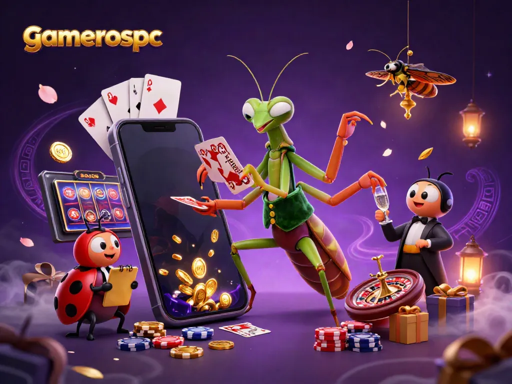 Experience the excitement of gaming with gamerospc's vibrant casino scene, showcasing colorful slot games.