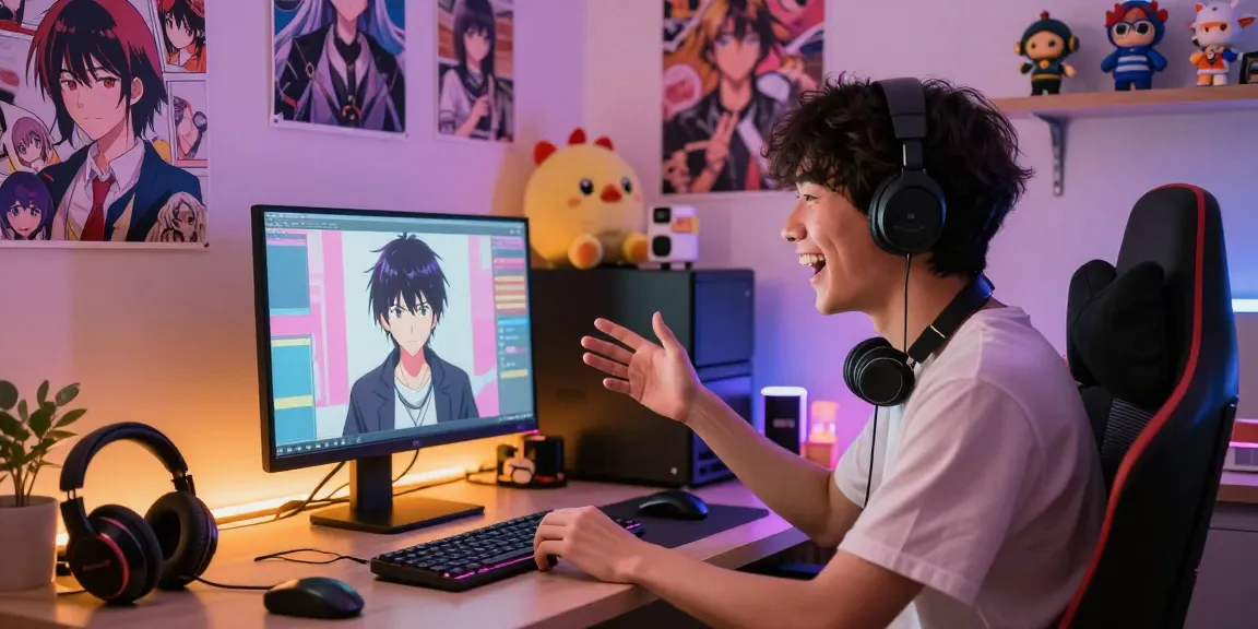 Engaging with ecchi chat AI character in a vibrant gaming nook