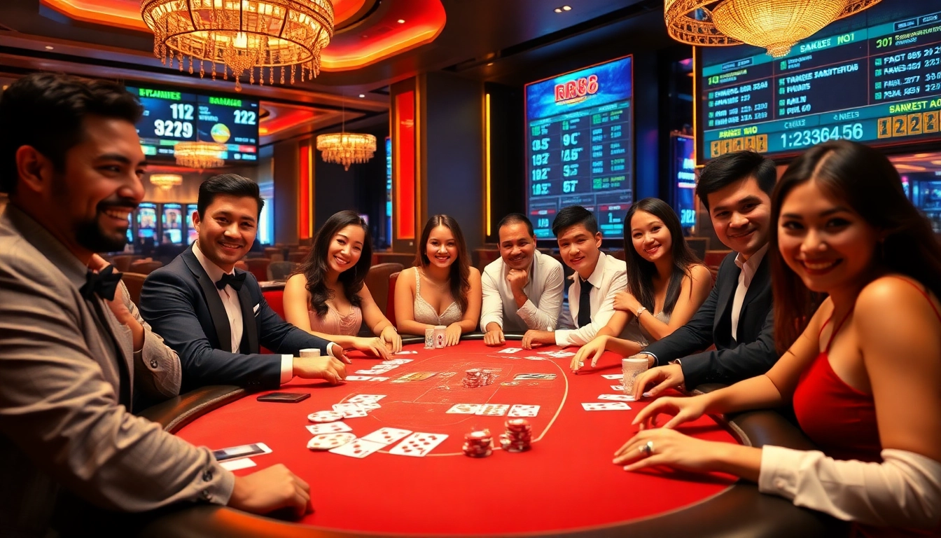 Engaged gamblers at a poker table showcasing the exciting experience at https://urr88.com/ in a luxurious casino setting.