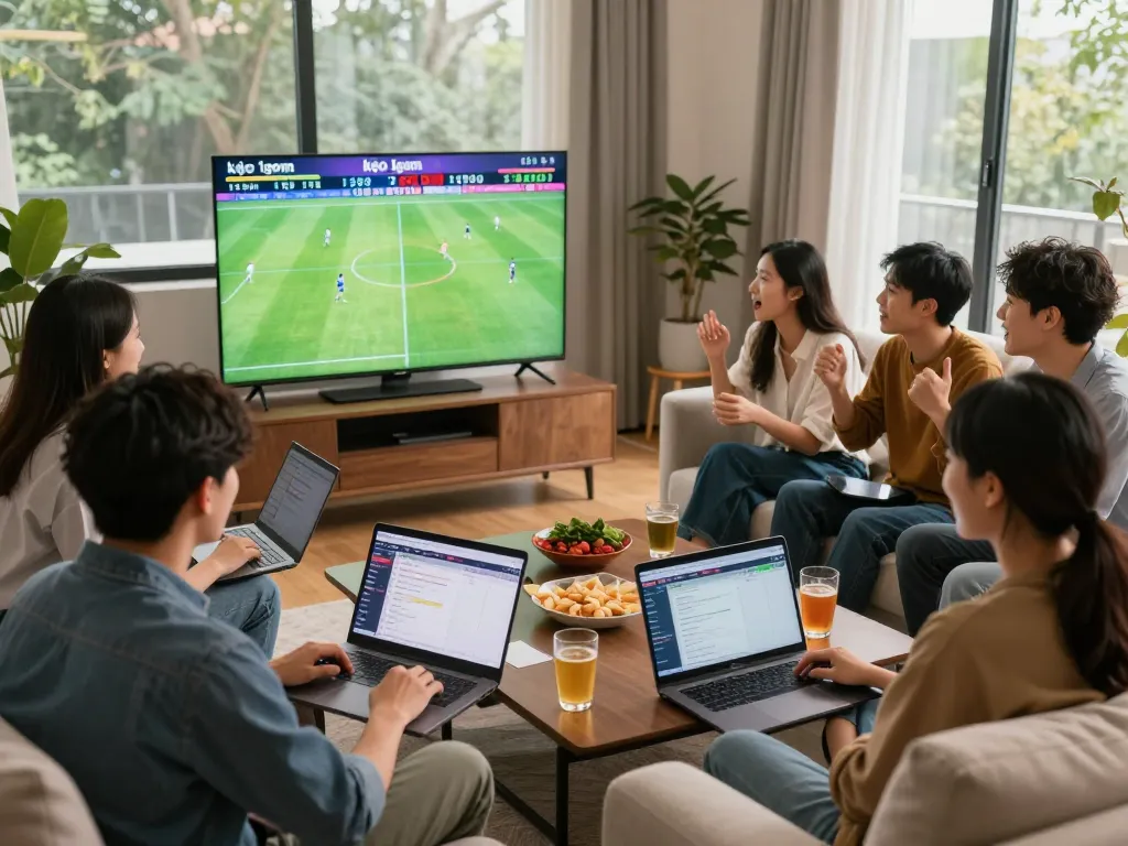 Friends enjoying a sports betting experience with kèo 1gom during an exciting match.