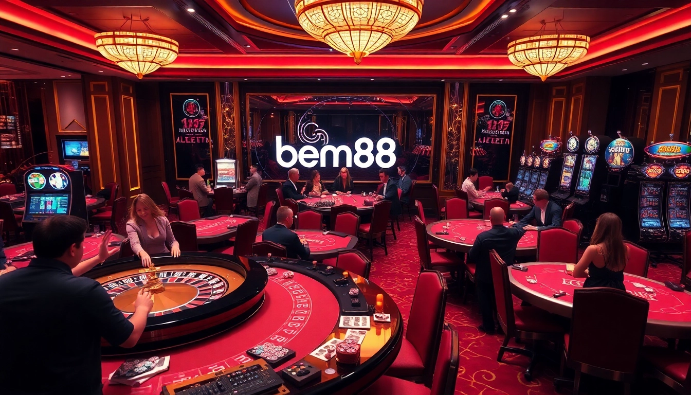 Players enjoying thrilling casino games at https://bem88.com with vibrant atmosphere and elegant designs.