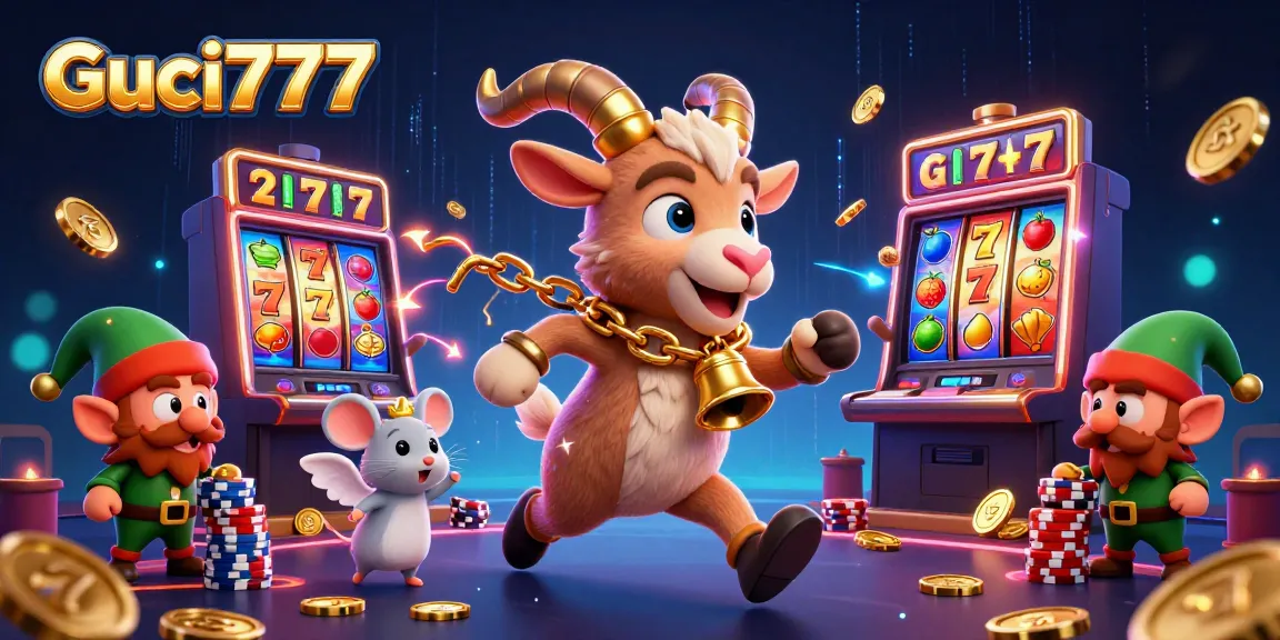 Guci777 menghadirkan pengalaman kasino slot yang menggembirakan dengan suasana penuh warna dan serpihan emas.