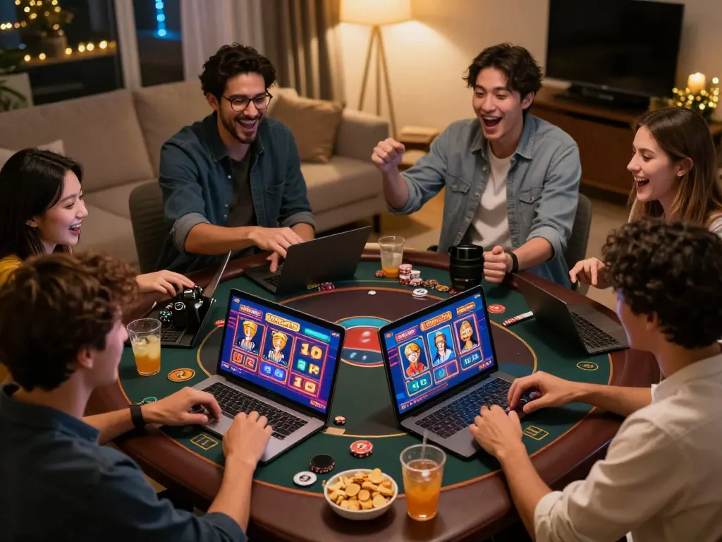 Kuwin players celebrating a big win in online casino game with vibrant poker visuals.