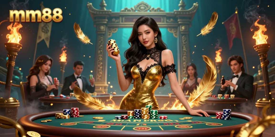 Experience high-stakes gameplay at mm88 with a stunning baccarat scene highlighting golden chips and glamorous atmosphere.